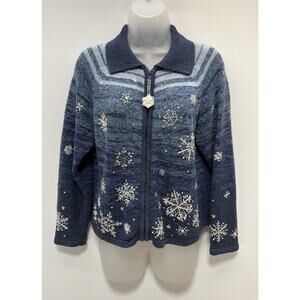 Tiara International VTG 2003 Snowflake Christmas Cardigan Sweater Petite Medium